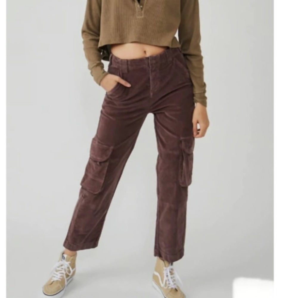 Free People Hard Crushin Cargo Pants Slouchy Utility Pocket Brown- Size 0